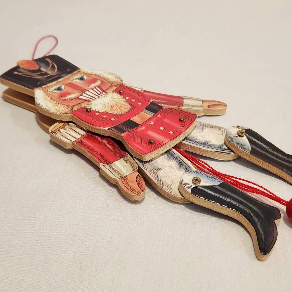 SET OF 3 VTG Jumping Jack Nutcracker‎ Wood Pull String Christmas Ornament 7.5